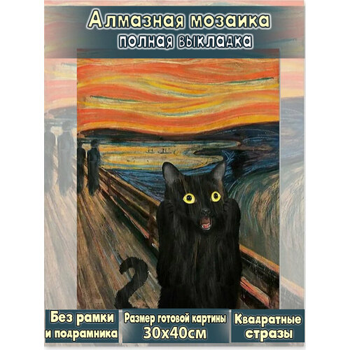 фото Алмазная мозаика без подрамника. картина стразами на вельвет канве "кот на мосту" 30х40 см