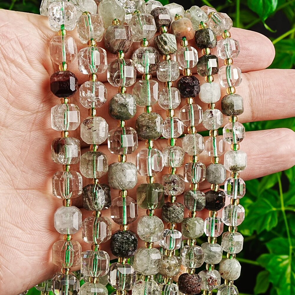 Бусины из камня 6/8 мм, Тигровый глаз, Гранат, Изумрудный, 6mm 15 inches, Green Phantom Quartz