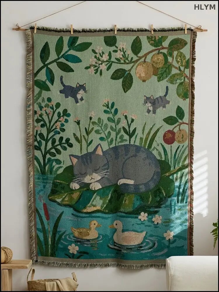 Гобелен "котенок", 130 см x 180 см, машинная вышивка, смешанные полиэстер и хлопок