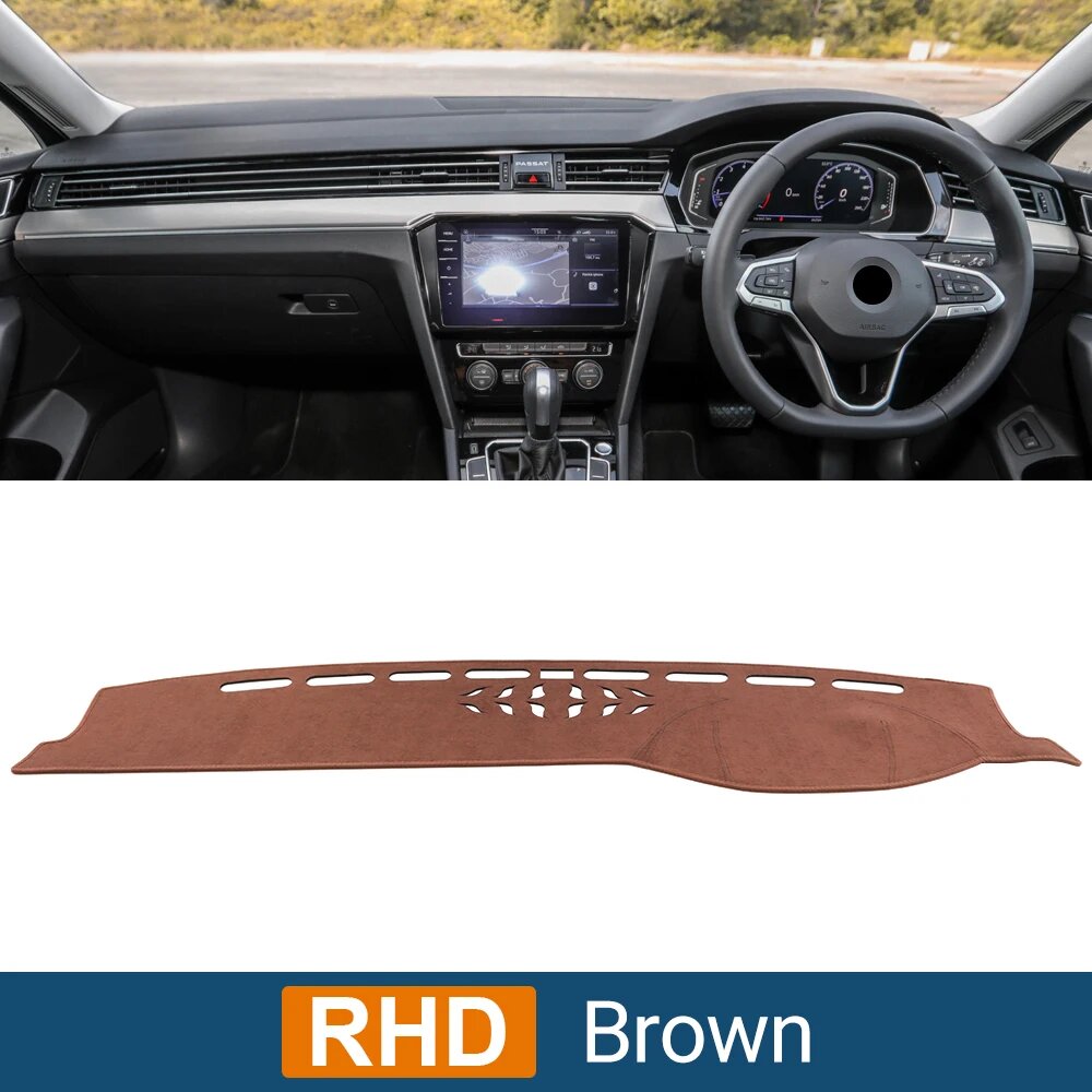 Для Volkswagen VW Passat B8 2015-2023: Нескользящий коврик-накидка на приборную панель, RHD Brown