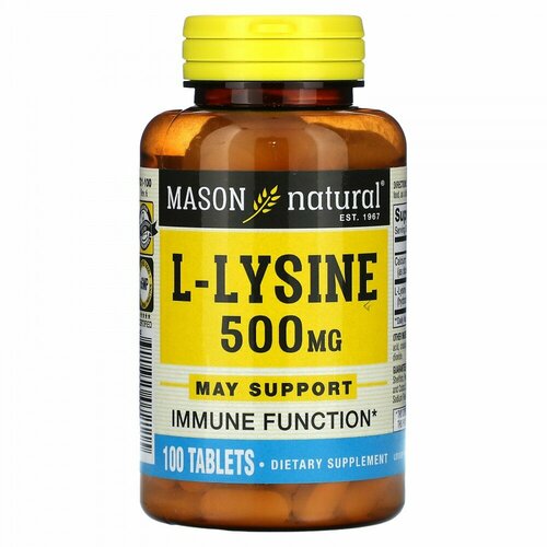 Mason Natural, L- Lysine, 500 mg, 100 Tablets