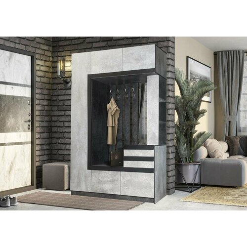 Прихожая Лайф 1,5 м бетон темный/бетон светлый