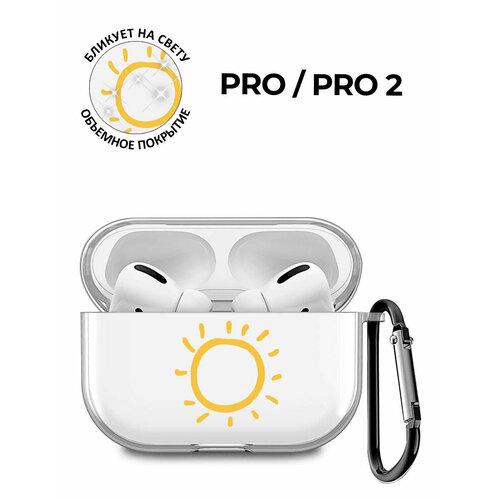 Силиконовый прозрачный чехол для наушников Apple AirPods Pro / АирПодс Про с 3D принтом "Sun" бесцветный, желтый
