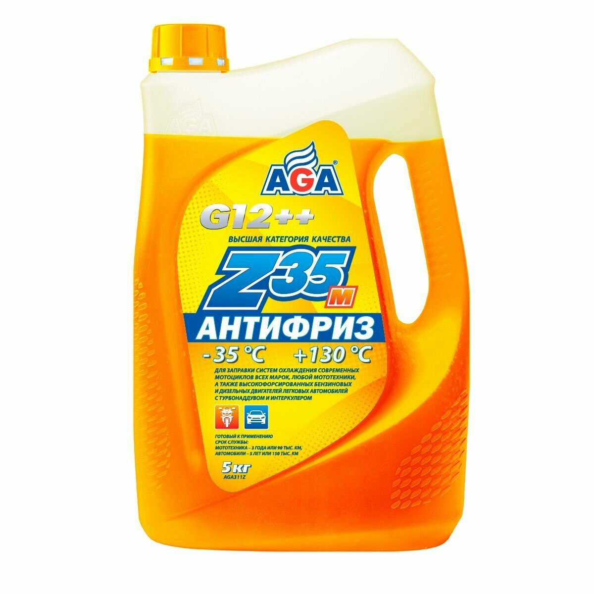 Антифриз AGA311Z оранжевый, -35 С, G12++ 5 кг.