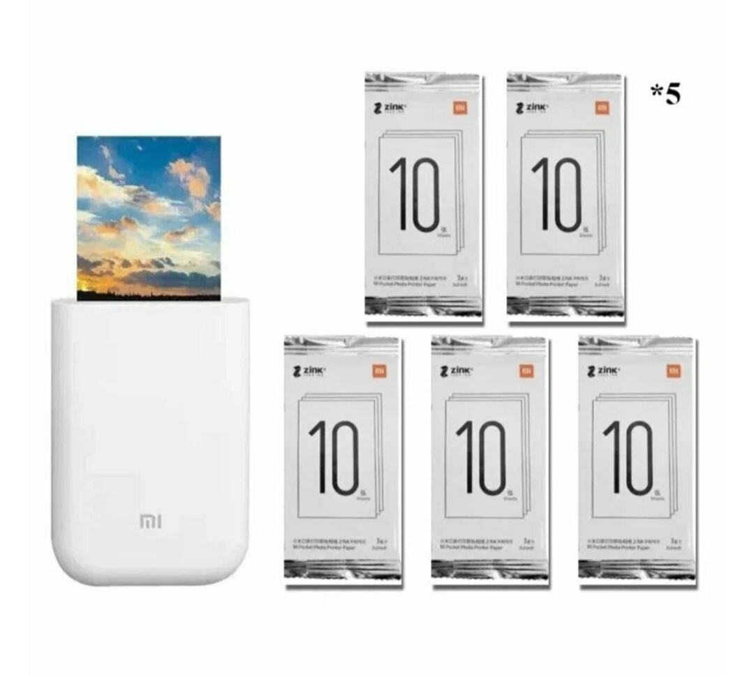 Портативный фотопринтер Xiaomi Mi Portable Photo Printer Комбинация № 3 (5 пачек по 10 листов бумаги)