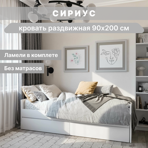 Кровать двухспальная раздвижная с ящиками для хранения сириус, 90 ...