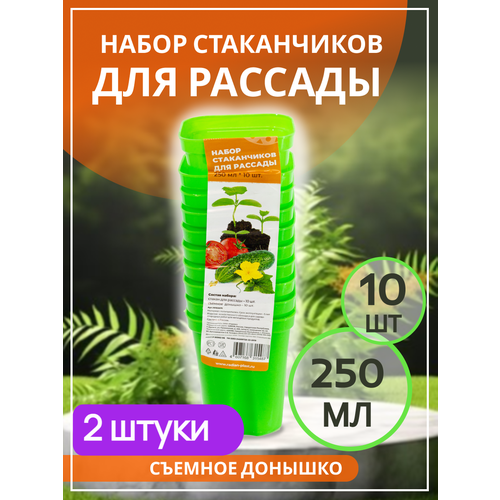 Набор стаканчиков для рассады 250 мл.*10шт зеленые 2шт набор стаканчиков для рассады 250 мл 10шт зеленые