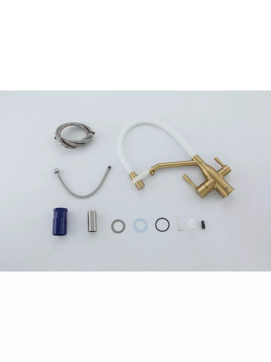 Смеситель Frap F4397-3, для кухни, дополнительный излив для фильтра, золотой сатин — фото 1