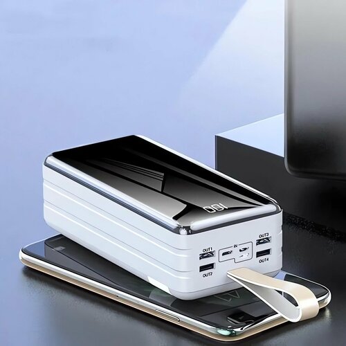Внешний аккумулятор power bank повер банк портативный аккумулятор дисплей 80000 mAh 4 разъема для зарядки защита от короткого замыкания белый 5750₽