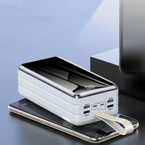 Изображение товара Внешний аккумулятор, power bank, повер банк, портативный аккумулятор, дисплей, 80000 mAh, 4 разъема для зарядки, защита от короткого замыкания, белый