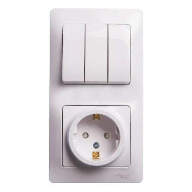 Блок 3-клавишный выключатель и розетка SCHNEIDER ELECTRIC Glossa c/з белый