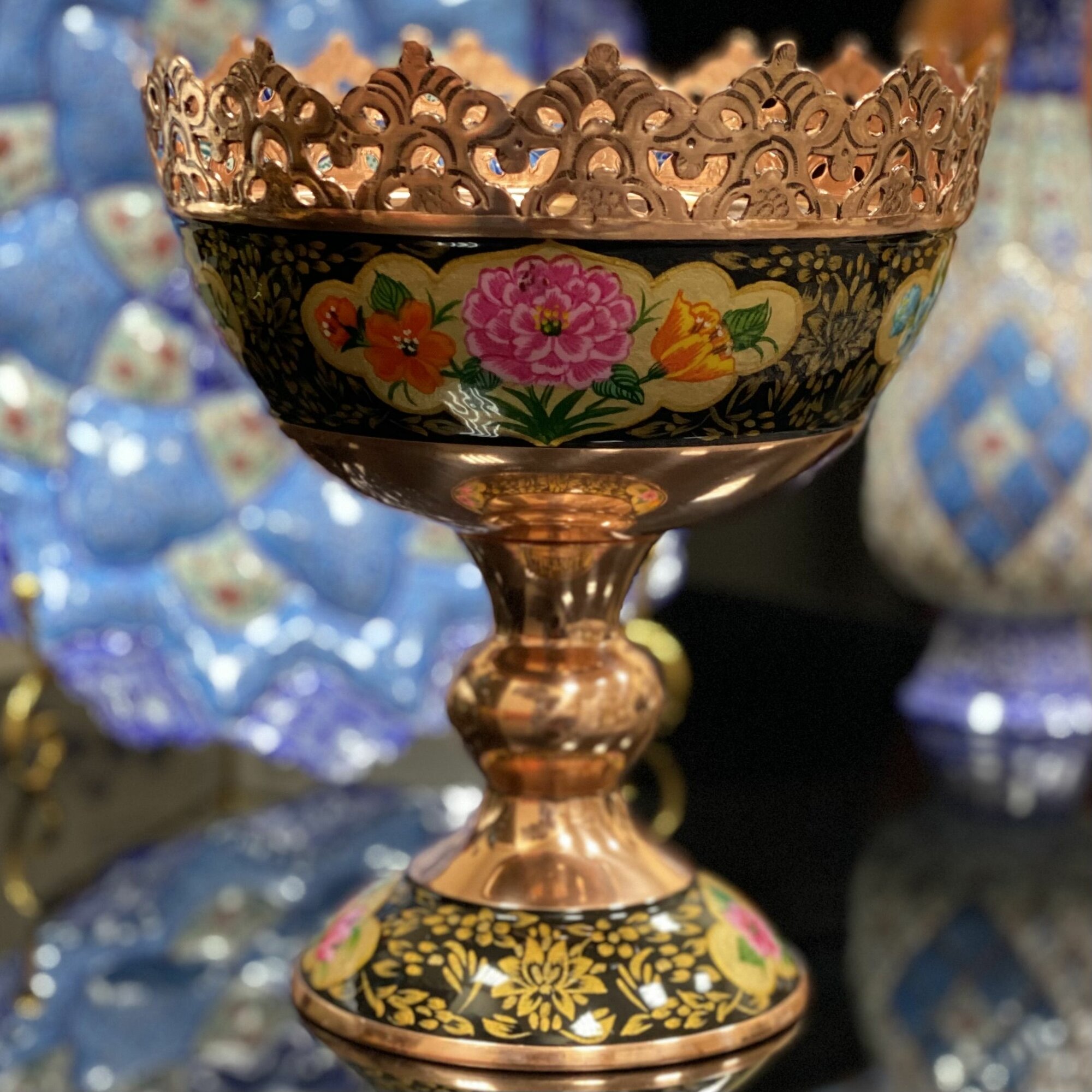 Фруктовница Персидский базар "Ташир", ручная работа, медная, диаметр 18см, 20x18см — фото 1