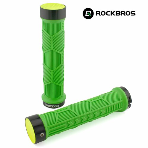 Грипсы RockBros Hexagon 142mm, нескользящие, светоотражающая заглушка, зеленые