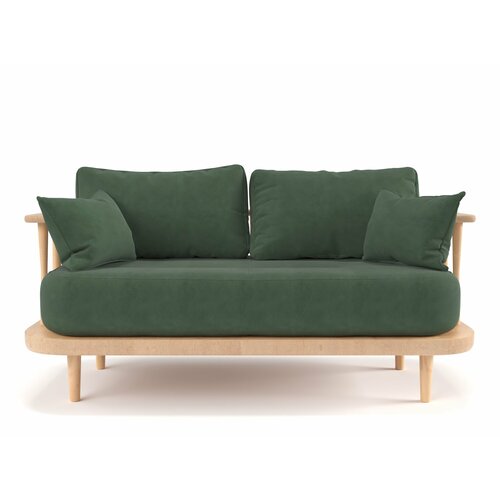 фото Деревянный дизайнерский диван soft element ламе olive, двухместный, велюр, стиль скандинавский лофт, офисный