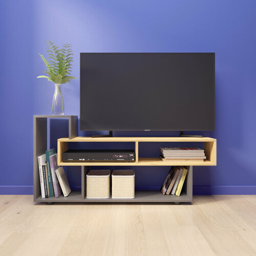 Стеллаж тумба под ТВ Pedestal Puzzle 127x30x60см серыйдуб крафт золотой 4799₽