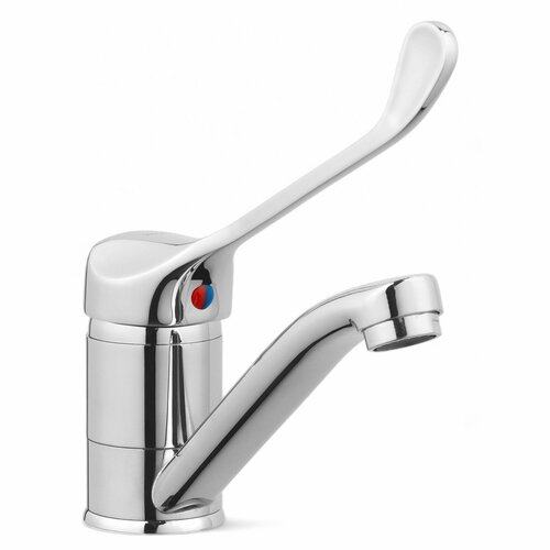 Смеситель для кухни или раковины с коротким поворотным изливом с удлиненной медицинской хирургической ручкой, хром
