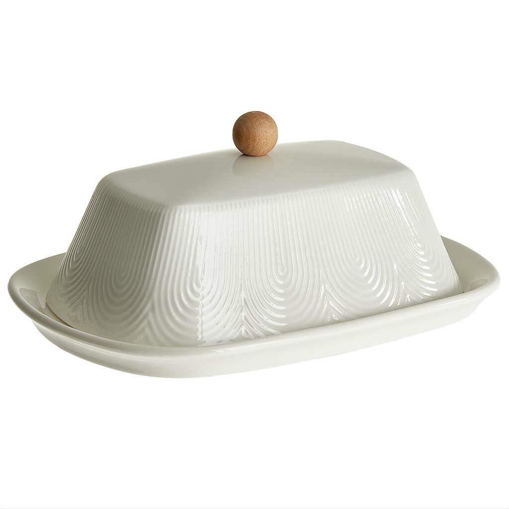 Масленка фарфоровая с бамбуковой ручкой Alpenkok AK1 0044 Scandi