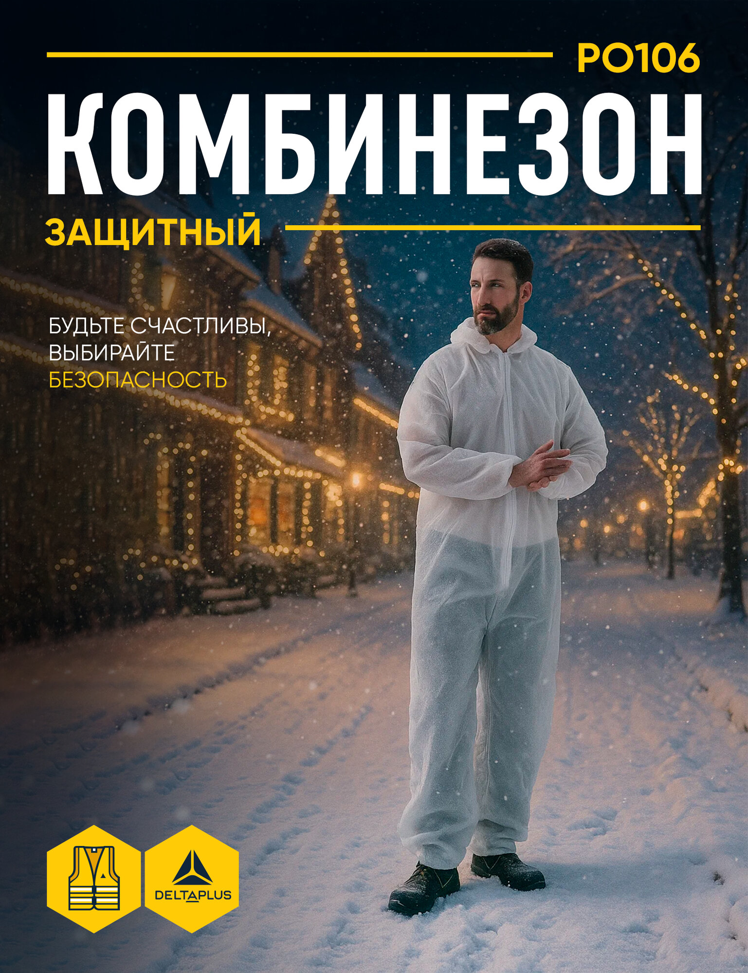 Защитный комбинезон с капюшоном Delta Plus PO106 из нетканого материала полипропилена размер XL