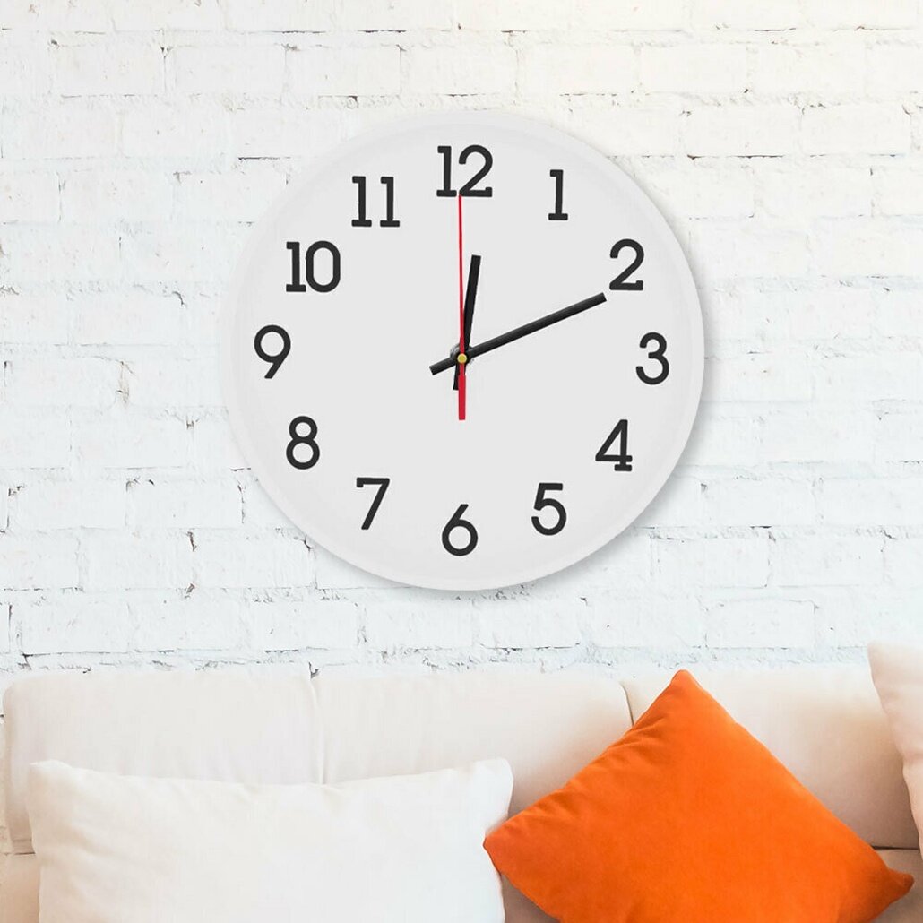 Часы настенные круглые d28см, сохраняют точное время, белый корпус, открытая стрелка, классический дизайн