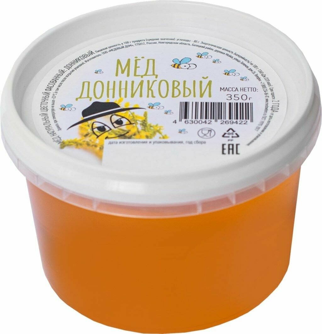 Мед цветочный медовый ДОМ Донниковый, натуральный, 350 г - 4 шт.