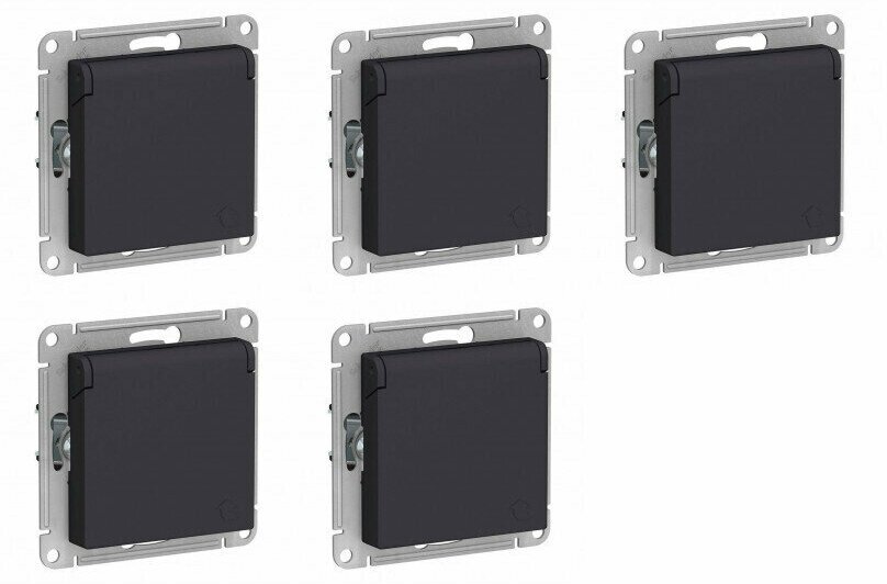 Розетка ATLASDESIGN с заземлением со шторками с крышкой 16А IP20 механизм карбон | код ATN001046 | Schneider Electric (5шт.в упак.)