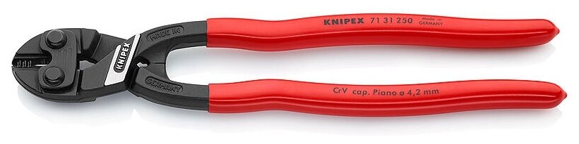 KNIPEX CoBolt® XL болторез компактный с выемкой на кромках для реза толстой проволоки 200 мм рез: проволока средней твёрдости d 5.6 мм твёрдая проволока d 4 мм рояльная струна (HRC 59) d 3.8 мм чёрный 1К ручки