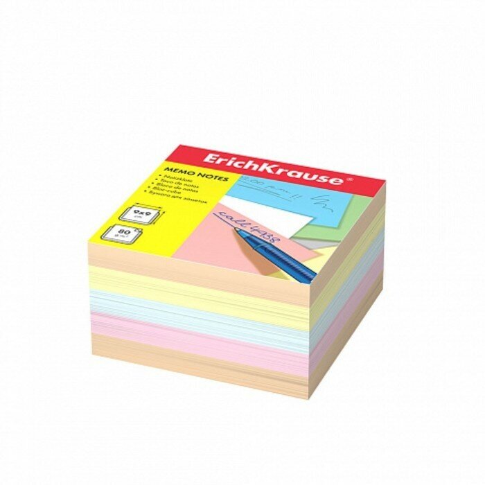 ErichKrause Блок бумаги для записей ErichKrause, 9 x 9 x 5 cм, плотность 80 г/м2, люкс, цветной