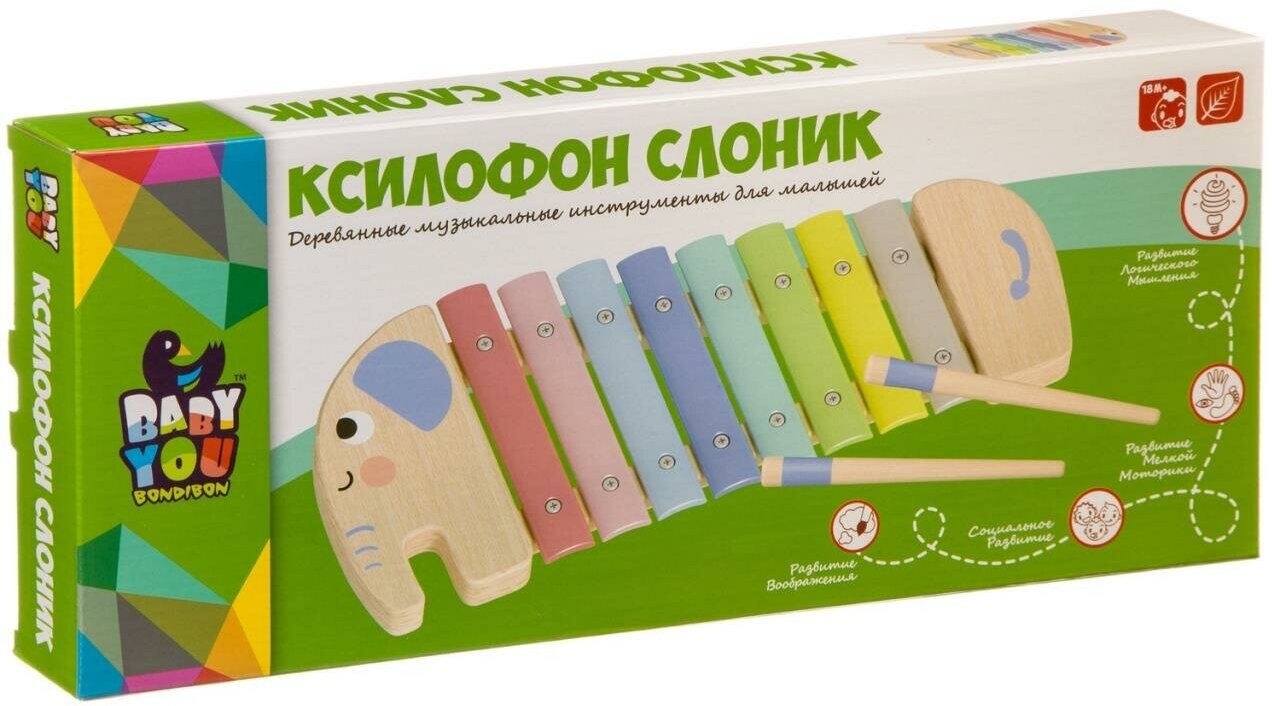 Игр. муз. деревянная Bondibon ксилофон слоник, BOX