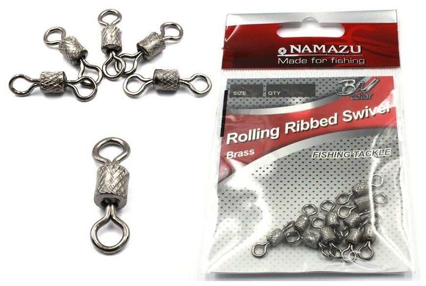 Вертлюг Namazu ROLLING RIBBED SWIVEL латунь цв. BN р. 2/0 test-91 кг (уп.5 шт