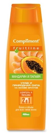 Шампунь и бальзам Compliment Fruit Line 2 в 1 Блеск и объем для всех типов волос Мандарин и папайя, 400 мл - фото №1