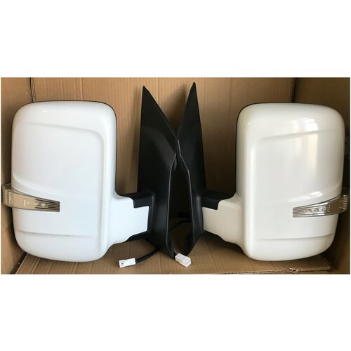 Зеркала для а/м Газель Некст белые, нового образца, с ручным приводом, подогревом и повторителем поворота (комплект)