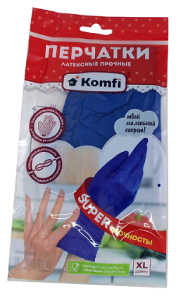 Перчатки Komfi латексные Super прочность, 1 пара, размер XL, цвет синий
