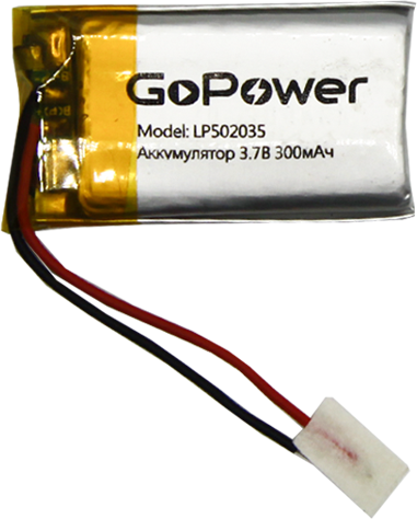 Аккумулятор Li-Pol GoPower LP502035 (00-00019578) Аккумулятор Li-Pol GoPower LP502035 PK1 3.7V 300mAh (1/10/250) 00-00019578