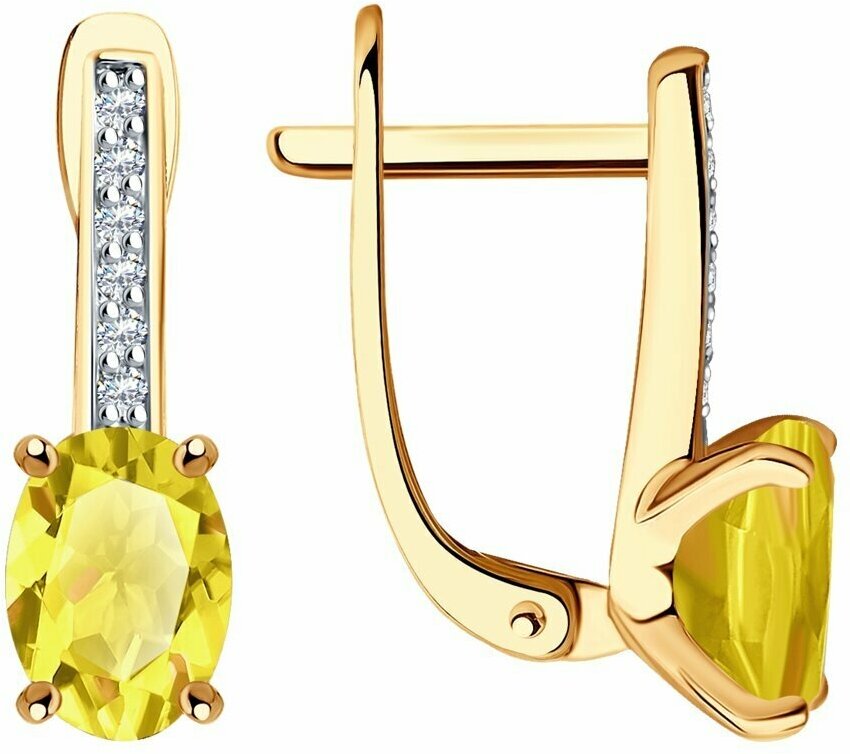 Серьги Diamant online, золото, 585 проба, фианит, цитрин