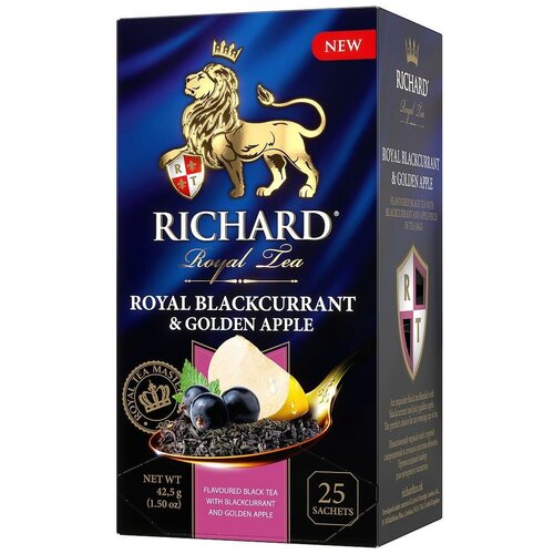 Упаковка 12 штук Чай Richard Royal Blackcurrant&Golden Apple (1,7г х 25)(300 пакетиков с ярл. в конверте)