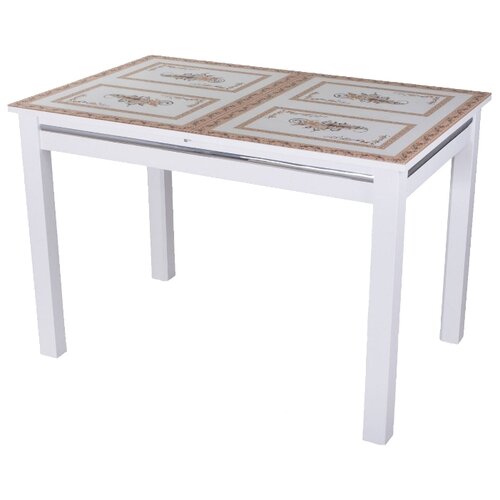 фото Стол кухонный домотека вальс-1 08, раскладной, дхш: 120 х 80 см, длина в разложенном виде: 157 см, бл ст-72 белый с растительным орнаментом 08 бл белый