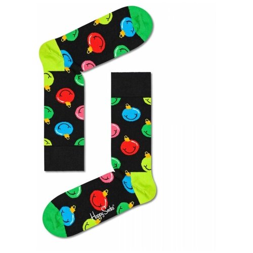 фото Носки унисекс happy socks, 1 пара, высокие, на новый год, размер 25, черный, мультиколор