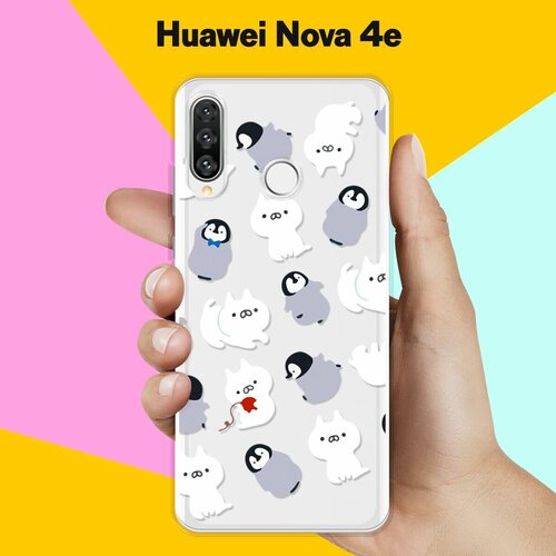 Силиконовый чехол Котики и пингвины на Huawei Nova 4e силиконовый чехол котики и пингвины на huawei p30 pro