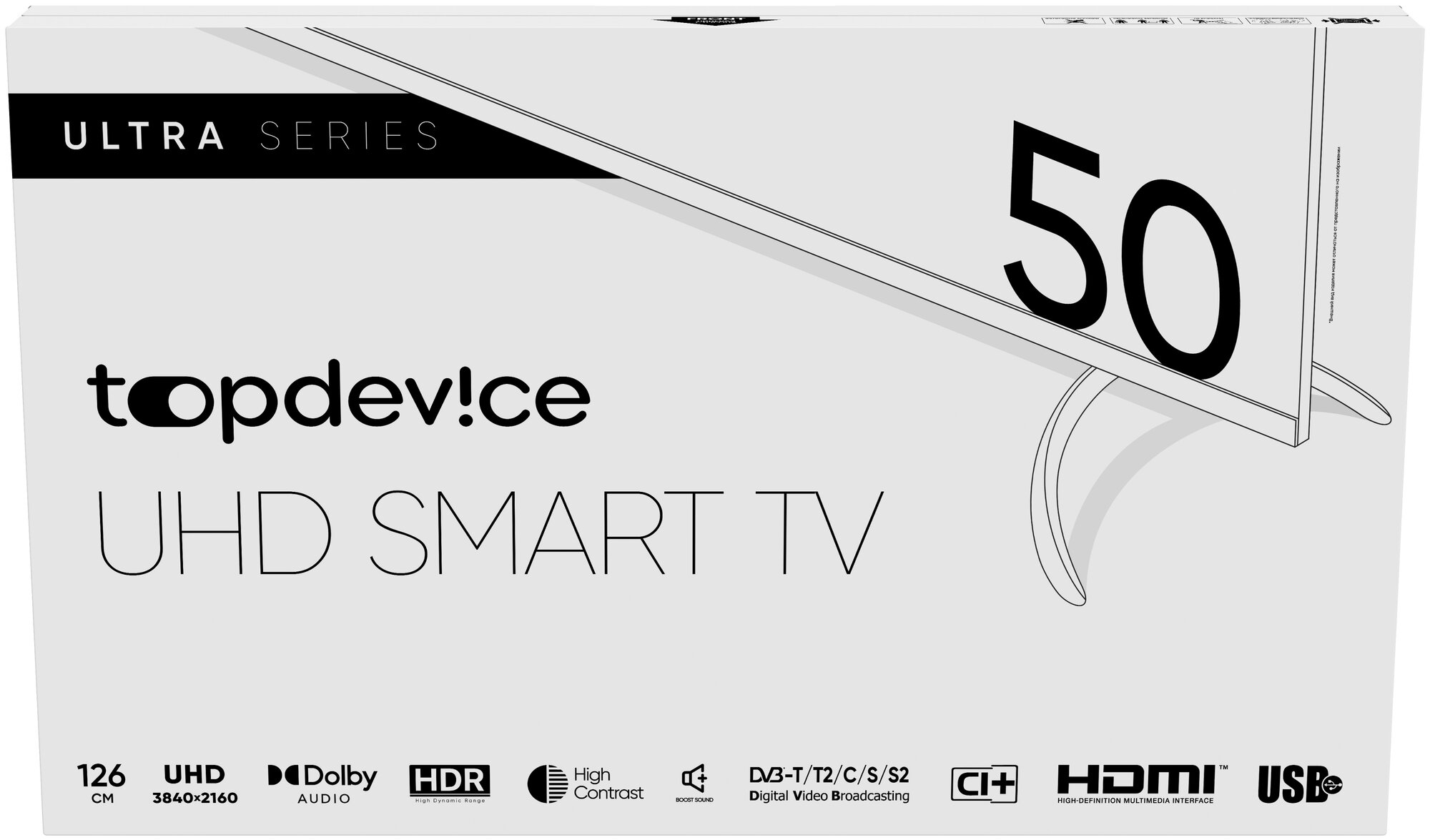 Телевизор LED TopDevice 50", серый, 4K Ultra HD, 3840x2160, DVB-C, DVB-S2, DVB-T2, 3* - фото №9