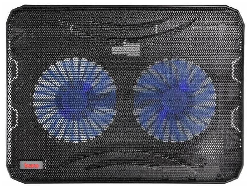Подставка для ноутбука Buro BU-LCP156-B214 15.6"358x270x21 мм 1xUSB 2x140 мм FAN 597 г, металлическая сетка/пластик, черный