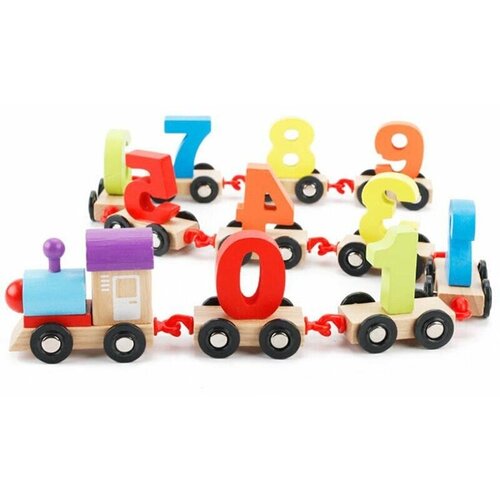 деревянный паровозик с цифрами и карточками пазлами Деревянный паровозик с цифрами игровой набор