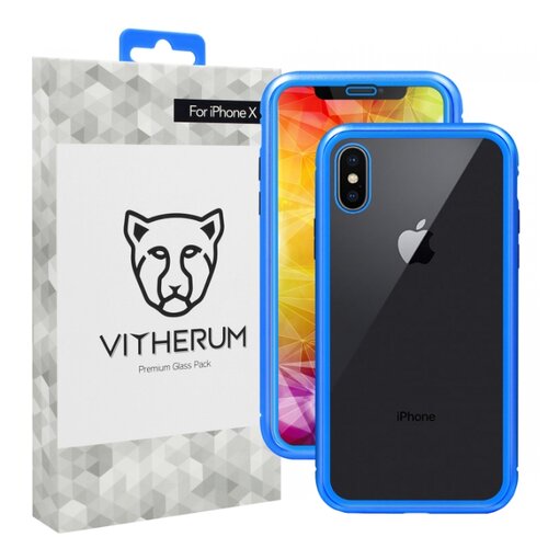 фото Чехол Vitherum SILVER Premium Glass Pack для Apple iPhone X/Xs синий