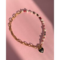 Асимметричное колье/ожерелье/цепочка ручной работы с жемчугом, перламутром и кораллом с подвеской-сердечком Soulence