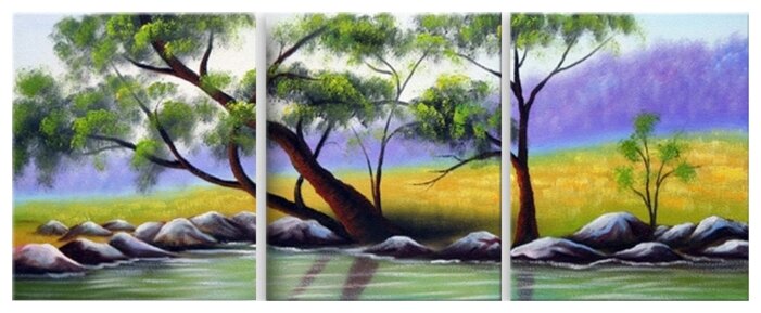 Модульная картина на холсте "Деревья над рекой" 170x67 см