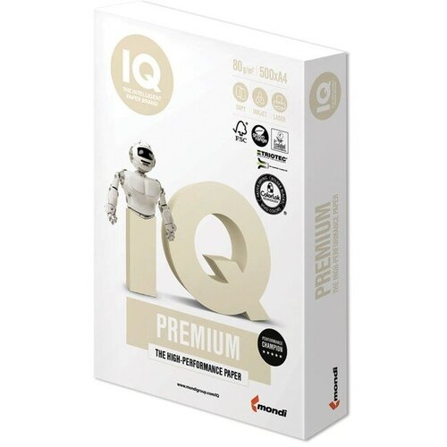 IQ Бумага А4 500 л, IQ Premium, 80 г/м2, белизна 169% CIE, класс А+ бумага iq smooth а4 90 г м2 500 л класс а австрия белизна 170% cie