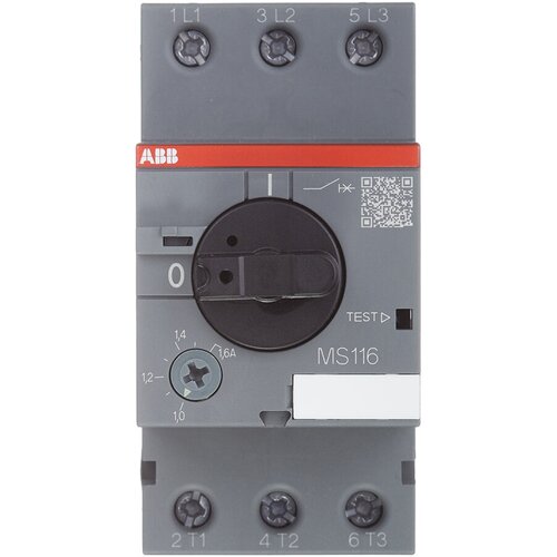 Автоматический выключатель защиты двигателя ABB MS116-1.6 (1SAM250000R1006) 3P 1,6А 50 кА 690 В на DIN-рейку/монтажную плату
