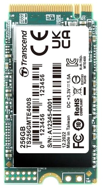 Внутренний SSD M.2 2242 Transcend 256GB MTE400S /TS256GMTE400S/ (PCI-E 3.0 x4, up to 2000/1000Mbs, 3D NAND, 100TBW, NVMe 1.3, 22х42mm)