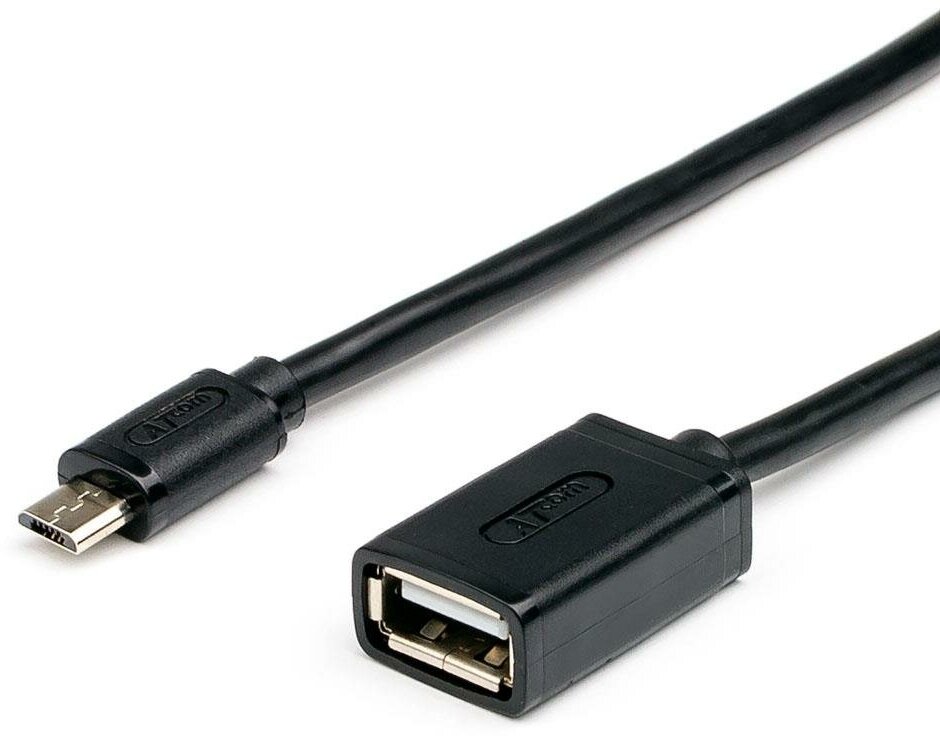 Кабель Atcom USB - microUSB OTG (AT3792), 0.1 м, 1 шт., черный