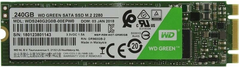 Твердотельный накопитель Western Digital WD Green SATA 240 ГБ M.2 WDS240G3G0B - фотография № 4