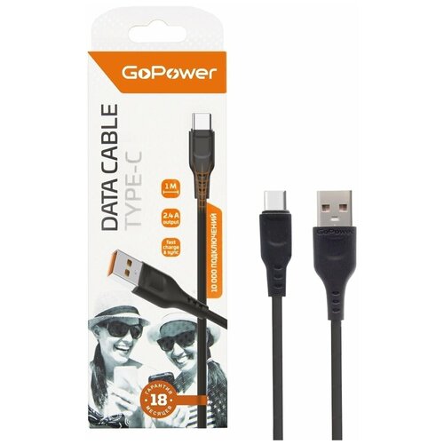 Кабель GoPower GP01T USB (m)-Type-C (m) 1.0м 2.4A ПВХ черный